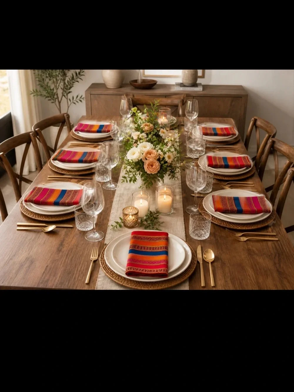 Vibrant Multicolor Striped Cotton Dinner Napkins - Set of 8